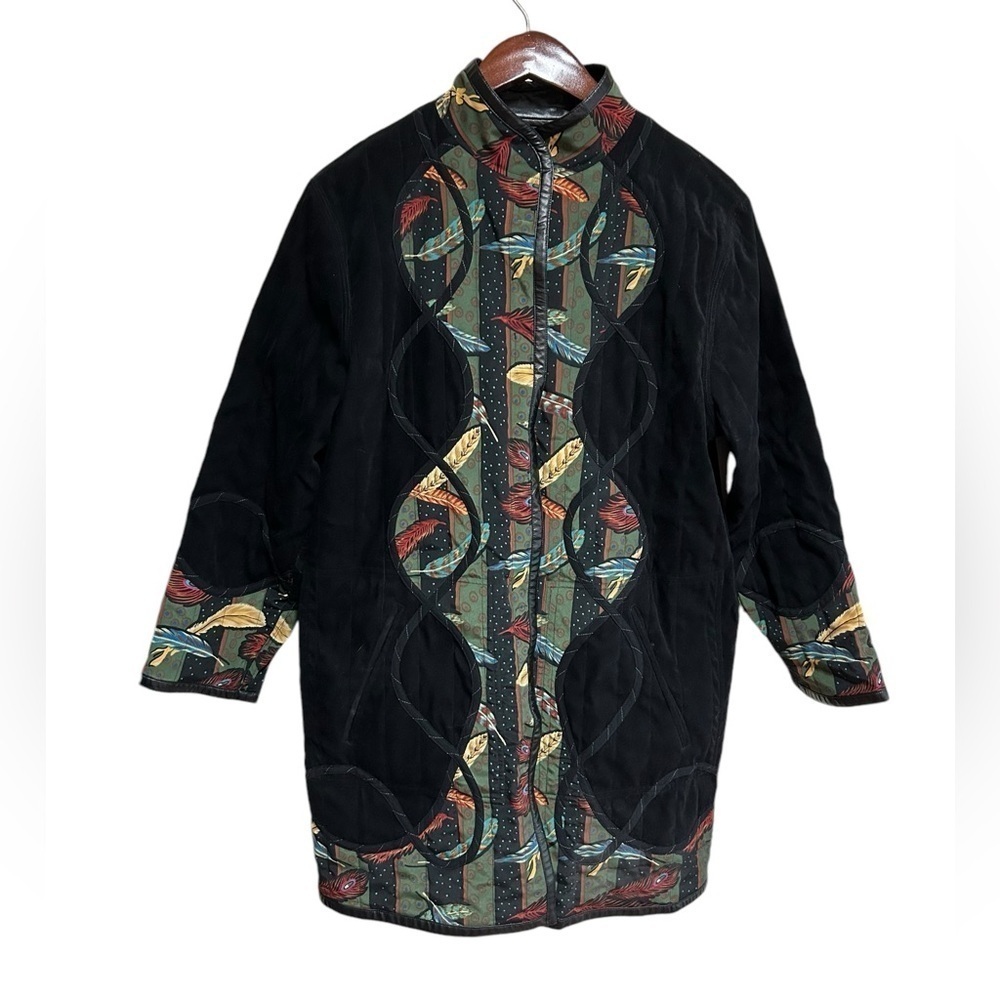 Vintage Handmade Quilt Jacket Reversible Quilted size large black boho